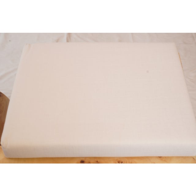 Wood Attributed Matthew Izzo Home Biggs Burlwood Stool With Linen Cushions, Pair Of For Sale - Image 7 of 8
