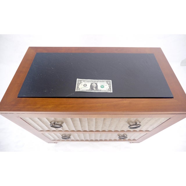 Hollywood Regency Baker Slate Top Silver Leaf Scallop Front Two Drawers Night Stand End Table MINT For Sale - Image 3 of 16