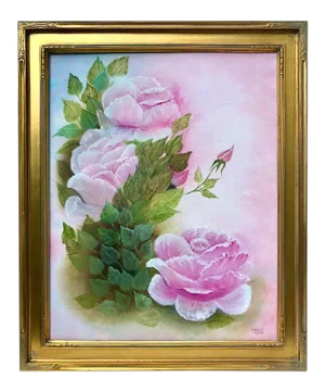 Vintage Impressionist Oil Painting of Pink Roses by Darlene Nolan