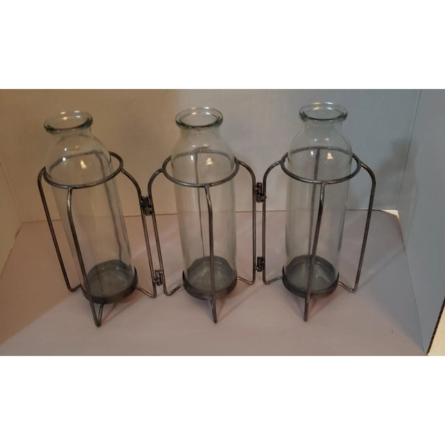 Farmhouse Style Glass Flower Vases With Attached Metal Stand For Sale - Image 4 of 4