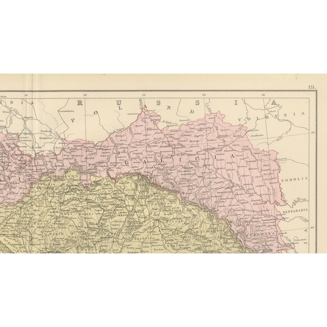 Paper Antique Austria-Hungary Map from Bartholomew, 1884 For Sale - Image 7 of 10