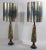 Incredible pair of Brutalist, mid century, Hollywood Regency, table lamps, with original silver and blue decorated shades....