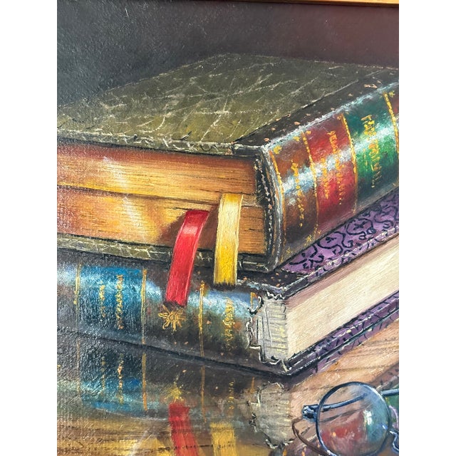 Modern Framed Oil on Canvas "Libros Y Gafas" - "Books and Glasses" by Florencio Barandiaran Maza, Late 20th Century For Sale - Image 3 of 8