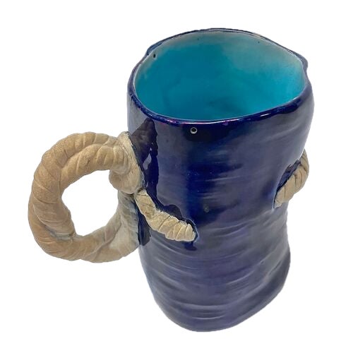 Antique majolica rope pitcher with rope style handle. Marked "No 2, L" with indistinct appearance of a logo or...