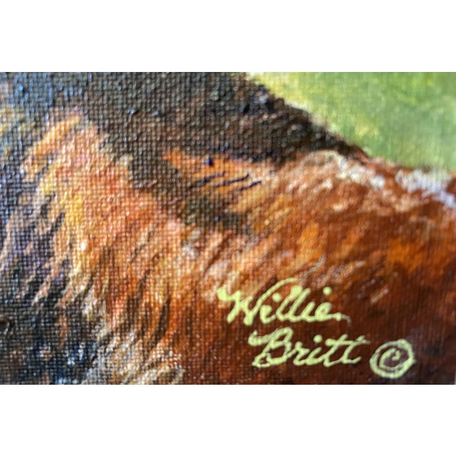 "Up Lifted" Original Acrylic Painting~ Willie Britt~ This Painting Captures an Intimate Exchange Between a Cow and Her Calf. For Sale - Image 4 of 7