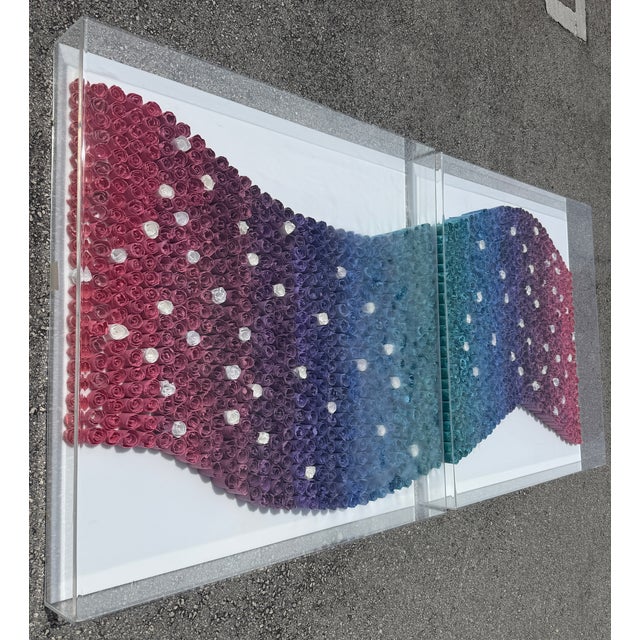 Abstract Oversize 3d Mixed Media Wall Sculpture Diptych by Michele Tuegel 1992 For Sale - Image 3 of 11