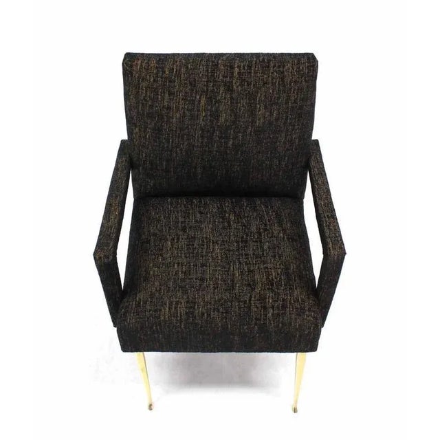 Brass Italian Mid Century Modern Armchairs on Solid Brass Legs - a Pair For Sale - Image 8 of 10