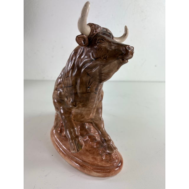 Ceramic Mid-Century Vintage Ceramic Sculpture of a Bull For Sale - Image 7 of 11