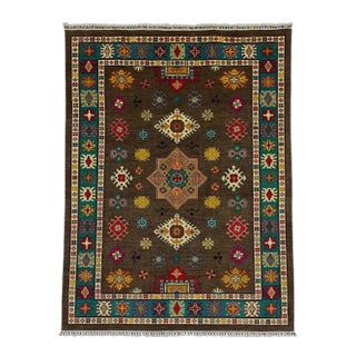 Brown and Teal Kazak Rug With Star Medallion, 5'8" X 7'9" For Sale