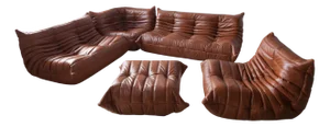 Dark Brown Leather Togo Living Room by Michel Ducaroy for Ligne Roset, Set of 5