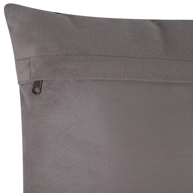 Navy Blue Navy Blue & Cream Cowhide Leather Pillow - Hexagonal Patchwork For Sale - Image 8 of 11