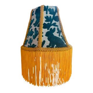 Covington Luv Bunny Teal Velvet Unique Lampshade With Yellow Fringe That Glows! For Sale