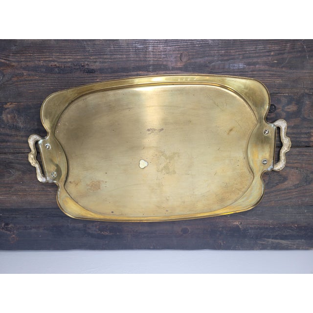 Mid 20th Century Hollywood Regency Solid Brass Tray With Art Nouveau Style Handles For Sale In Mobile - Image 6 of 12