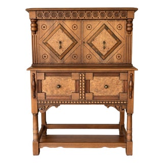 Vintage Burl Wood Dry Bar Cabinet, Ornate Carved Floral Interior, European Boho Statement Furniture For Sale