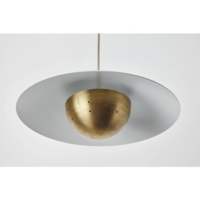 Gabi' Perforated Brass Dome & White Painted Metal Pendant by Alvaro Benitez For Sale - Image 9 of 13