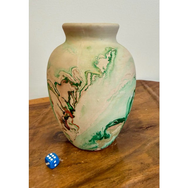 1970s Vintage Nemadji Green Swirl Pottery Vase For Sale - Image 5 of 6