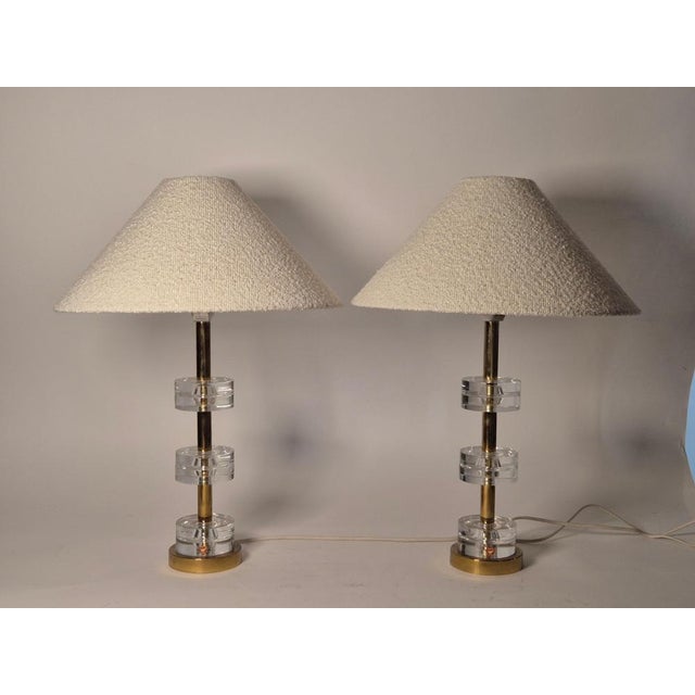 Scandinavian Modern Table Lamps with Orrefors Glass and Brass by Carl Fagerlund, 1960s, Set of 2 For Sale - Image 9 of 15