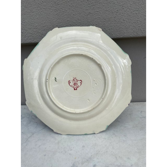 Green 19th French Majolica Asparagus Plate Iris Longchamp For Sale - Image 8 of 9