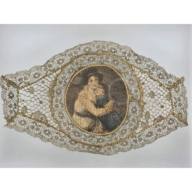 This product is an ultra rare antique 1820s lace mounted portrait watercolor on ivory Georgian art from France. The...