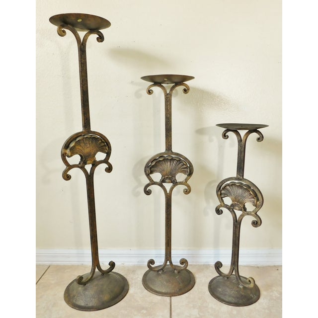 Tall Heavy Vintage Black & Gold Wrought Iron Standing Floor Candle Holders Set of 3 Chairish