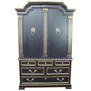 1980s Vintage Century Furniture Black & Gold 2 Pieces Armoire For Sale