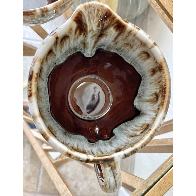 Ceramic Circa 1960 Canonsburg Pottery Ironstone Drip Glaze Creamer & Wide Mouth Open Sugar Bowl Set – A Pair For Sale - Image 7 of 15