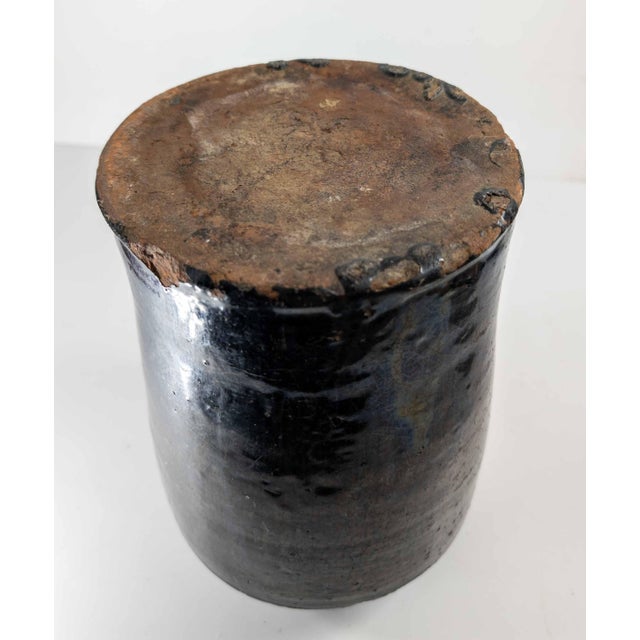19th Century Rustic Primitive Black Glazed Redware Storage Jar For Sale - Image 12 of 12