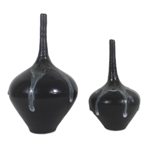 Vintage Pair of Studio Art Pottery Vases With Drip Glaze Fat Lava