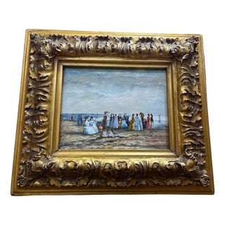 F. Huber, Beach Scene, 1800s, Oil on Wood For Sale