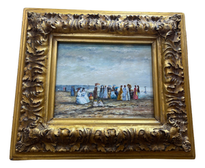 F. Huber, Beach Scene, 1800s, Oil on Wood
