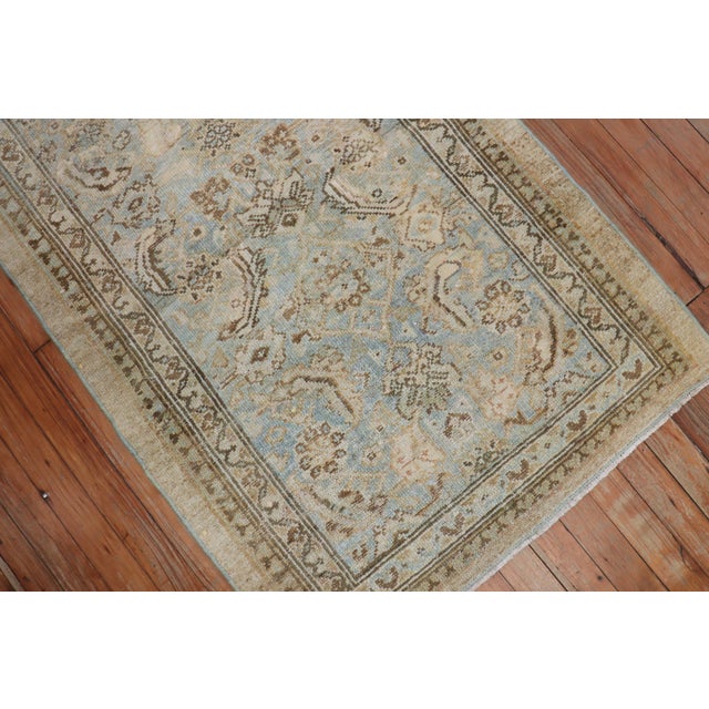 Persian Antique Zabihi Collection Camel Powder Blue Persian Serab Small Rug - 2'7" x 4'1" For Sale - Image 3 of 7