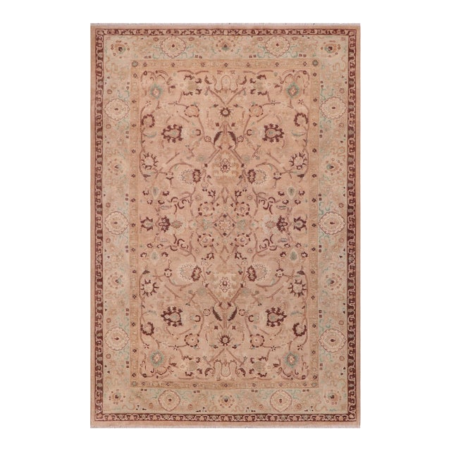 Boho Chic 1990's Pak-Persian Tan/Green Wool Rug - 6'1'' X 8'8'' For Sale