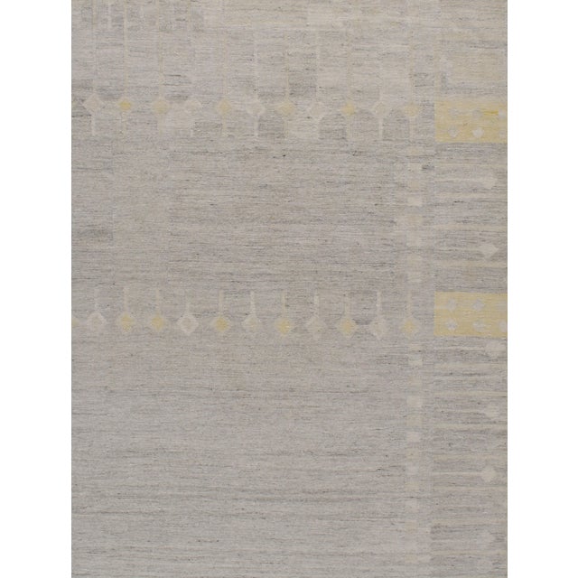 Contemporary Swedish Style Gray & Yellow Kilim Deco Rug 8' X 10' For Sale - Image 4 of 7
