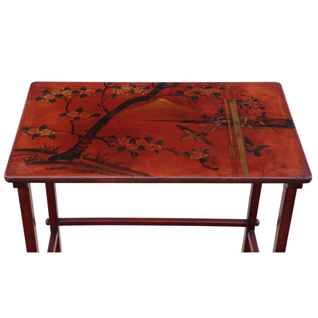 Japanese Red Lacquer Nesting Tables, 1900s, Set of 4 For Sale - Image 5 of 9