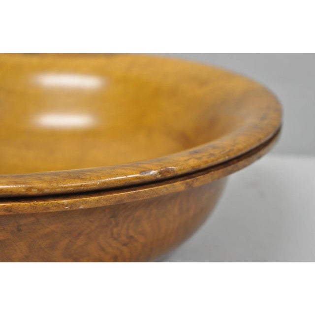 Brown Vintage Mid Century Modern Turn Carved Double Rim Walnut Wooden Salad Fruit Bowl For Sale - Image 8 of 14