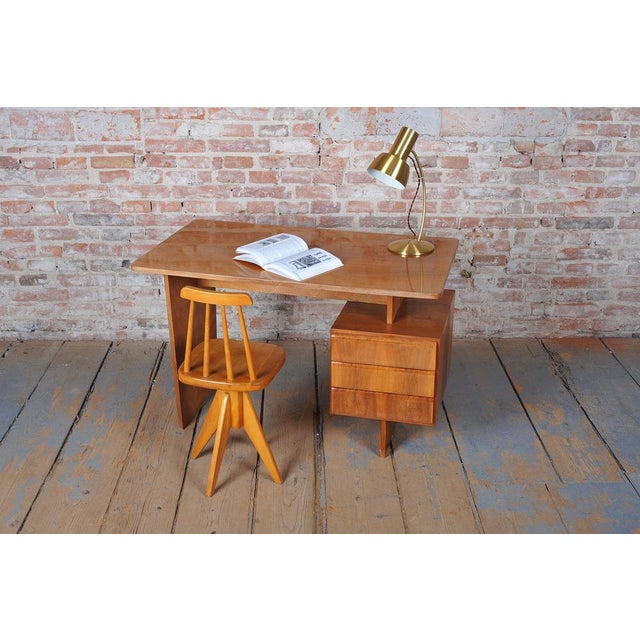 Mid-Century Walnut and Oak Writing Desk from B. Landsman, Czech, 1950s For Sale - Image 9 of 10