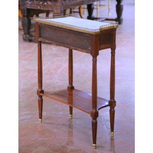 19th Century French Louis XVI Mahogany Marble-Top Side Table For Sale - Image 11 of 12