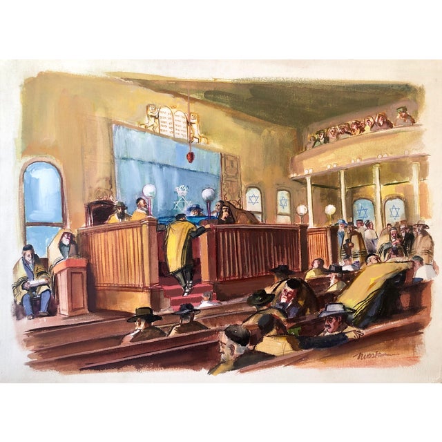 Ervin B. Nussbaum, Modernist American Judaica Painting Synagogue Interior Ladies Section WPA Era For Sale - Image 11 of 11