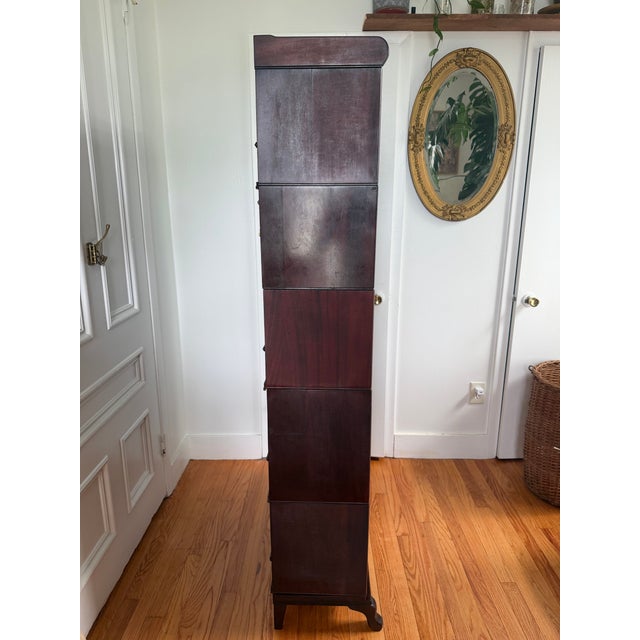 Antique 5 Stack Barrister Bookcase Lundstrom Arts & Crafts Mahogany & Leaded Glass Circa 1920 For Sale In Boston - Image 6 of 12