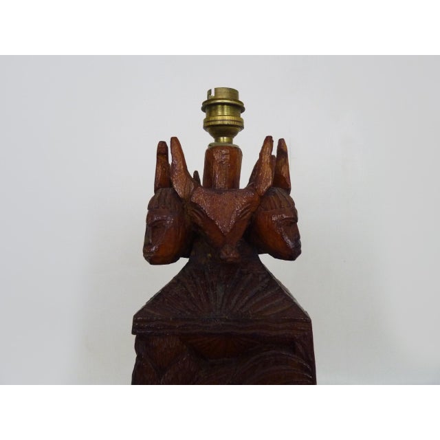 Brown Large Vintage Table Lamp in Carved Wood, 1950s For Sale - Image 8 of 11
