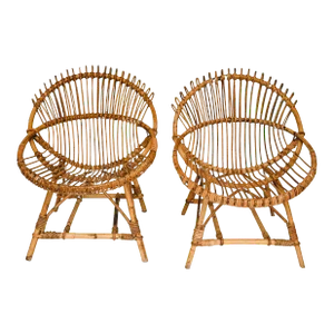 1950 Franco Albini Style Bamboo Lounge Chairs c. 1950's - A Pair