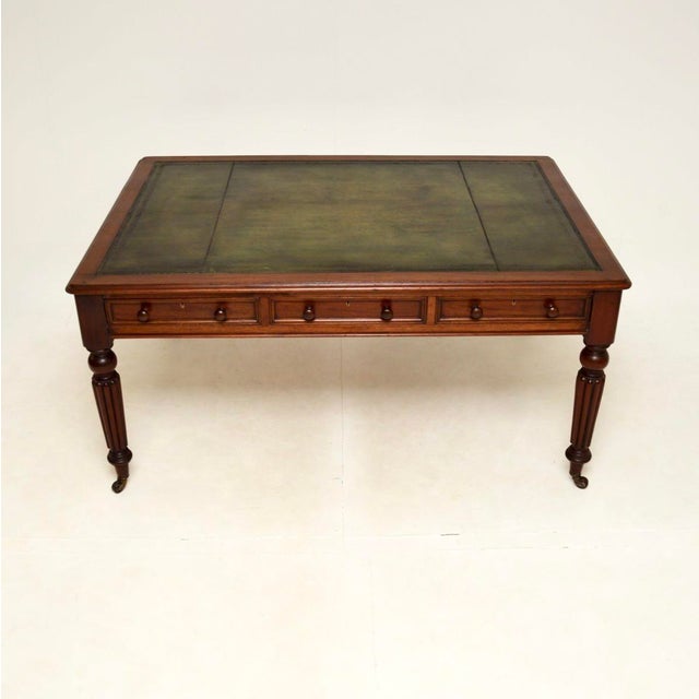 Antique Victorian Partners Desk with Leather Top, 1840 For Sale - Image 6 of 12