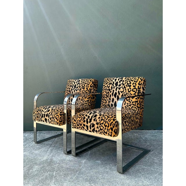 Mid-Century Modern Vintage Ralph Lauren Leopard Velvet Chrome Chair - A Pair For Sale - Image 3 of 12