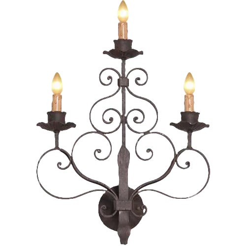 1990s Italian Three Light Wrought Iron Sconce For Sale