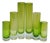 6 Chinese Emerald Green Blown Glass Graduated Tubular Torpedo Bud Vases 4" to 8" For Sale