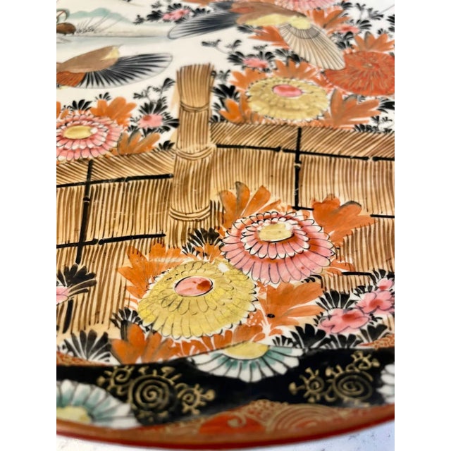 Large Antique Hand Painted Kutani Shallow Bowl by Shozo For Sale - Image 6 of 12