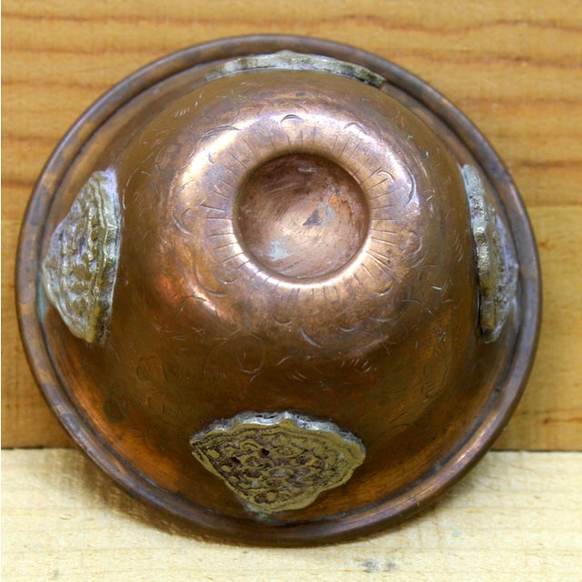 1950s Himalayan Nepalese Hand-Wrought Copper Altar Offering Bowls - Set of 7 For Sale - Image 4 of 15
