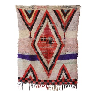 1990s Moroccan Vintage Handmade Rug - 3'8" X 4'9" Ft For Sale