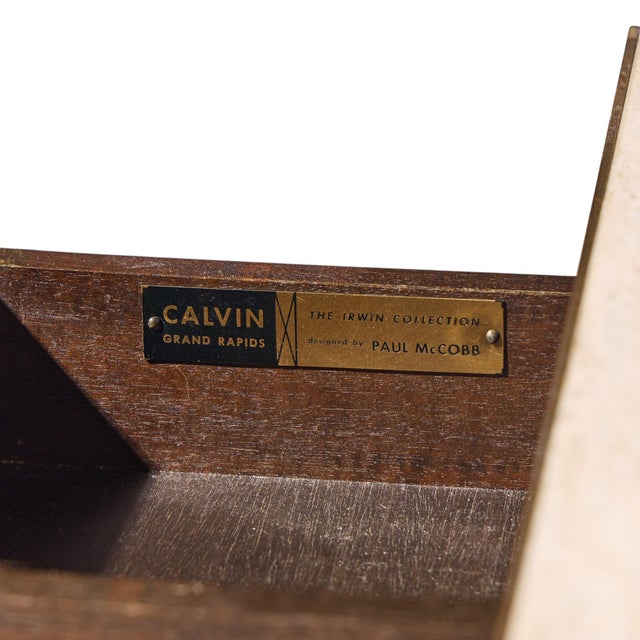 Paul McCobb for Calvin Irwin Collection Mid Century Travertine, Brass and Mahogany Bar Cart For Sale - Image 12 of 12