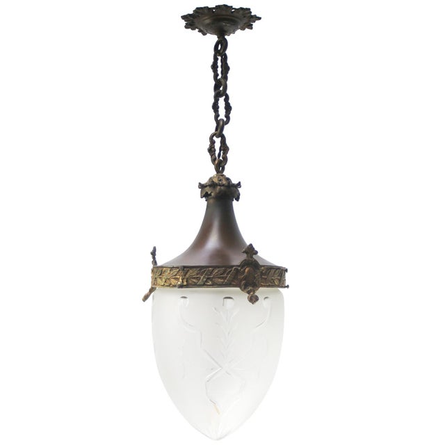 Antique French Copper, Brass and Cut Glass Lantern Pendant Light, 1910s For Sale - Image 10 of 10